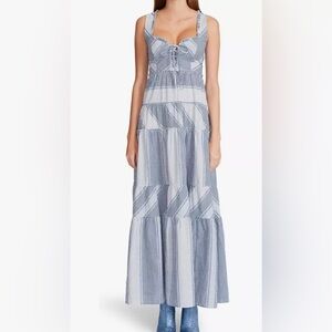 Betsey Johnson Stripe Play Yarn-Dye  Tiered Maxi Dress Blue Small size Gingham
